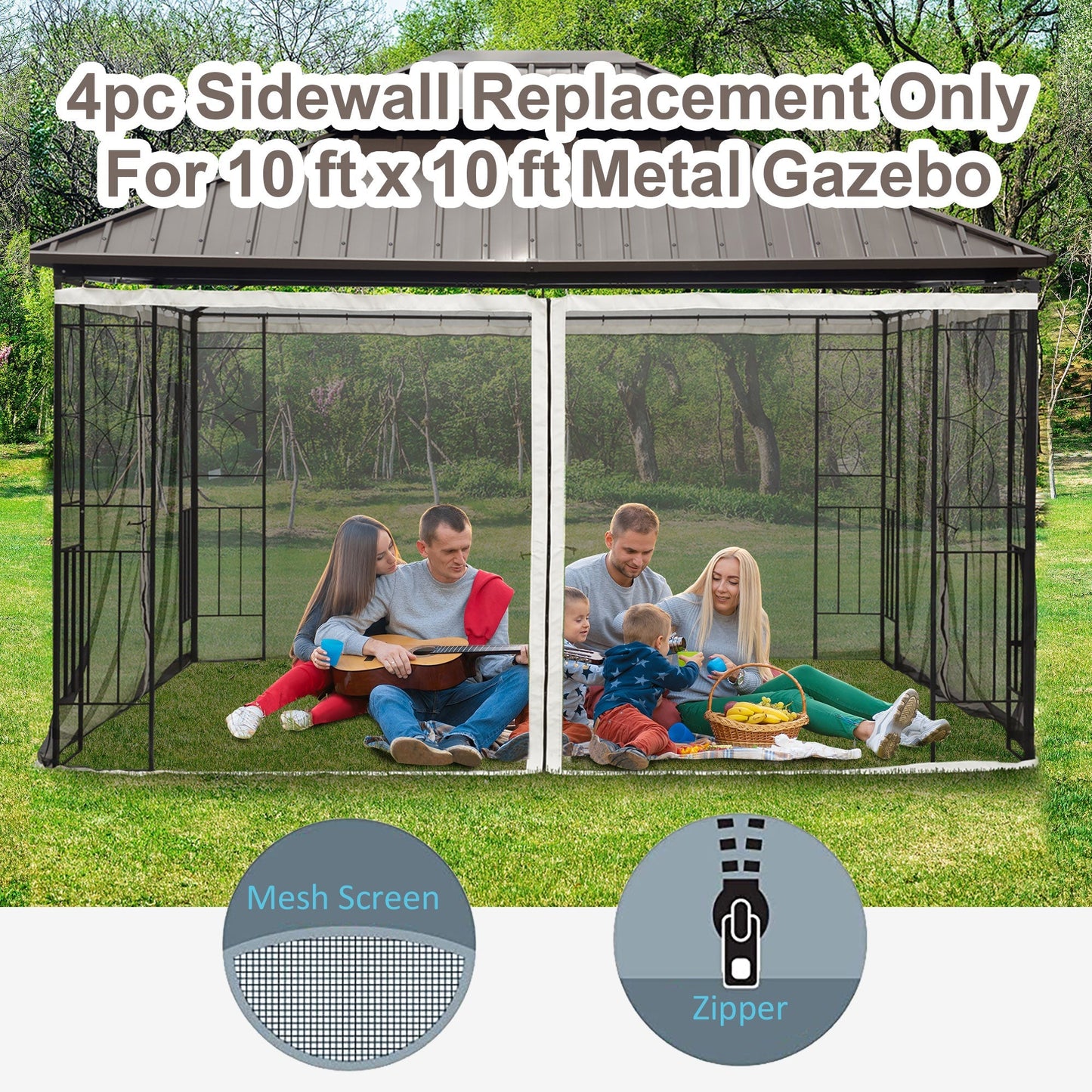 352 x 207cm Universal Replacement Mesh Sidewall Netting for Patio Gazebos and Canopy Tents