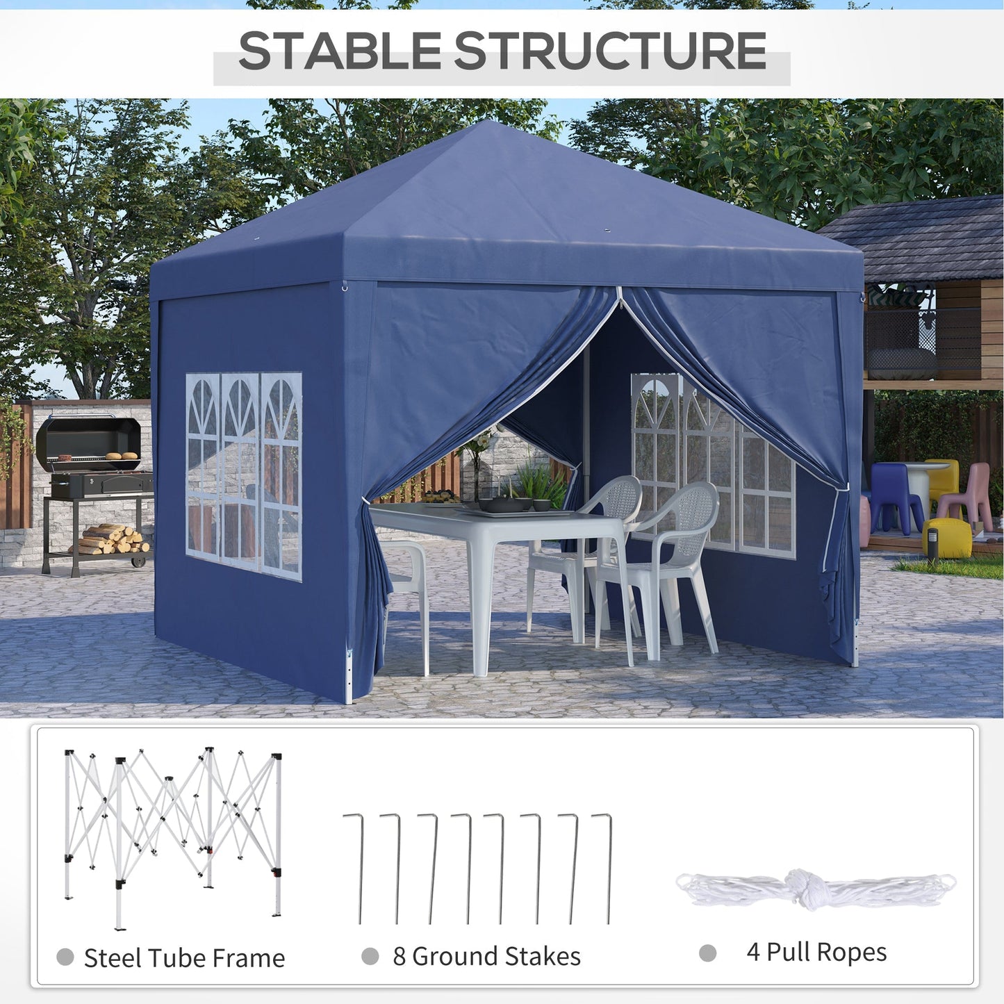 3 x 3 Meters Pop Up Water Resistant Gazebo Wedding Camping Party Tent Canopy Marquee with Carry Bag and 2 Windows