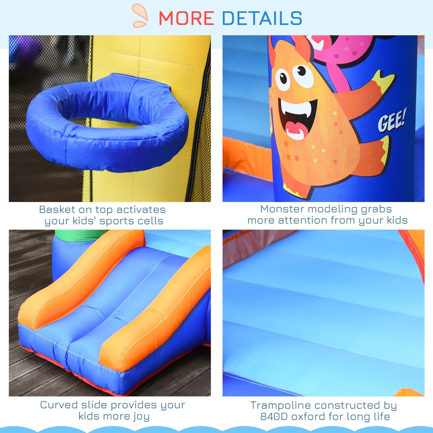 Bouncy Castle Inflatable Basket Trampoline Slide Monster Design 180 x 250 x 175 CM