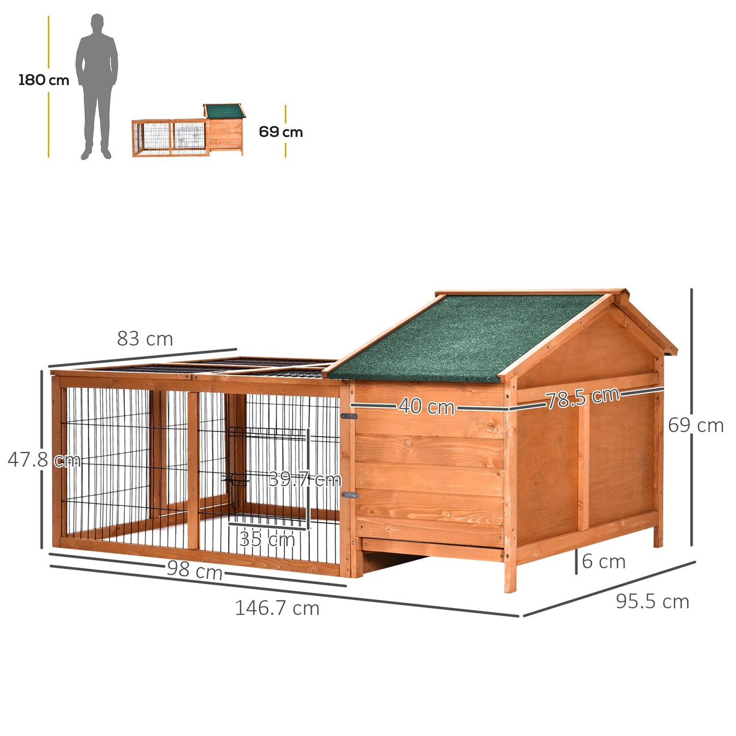 PawHut Wooden Rabbit Hutch Outdoor