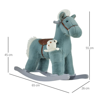 Kids Plush Ride-On Rocking Horse Toy Rocker with Plush Toy Realistic Sounds for Child 18-36 Months Blue