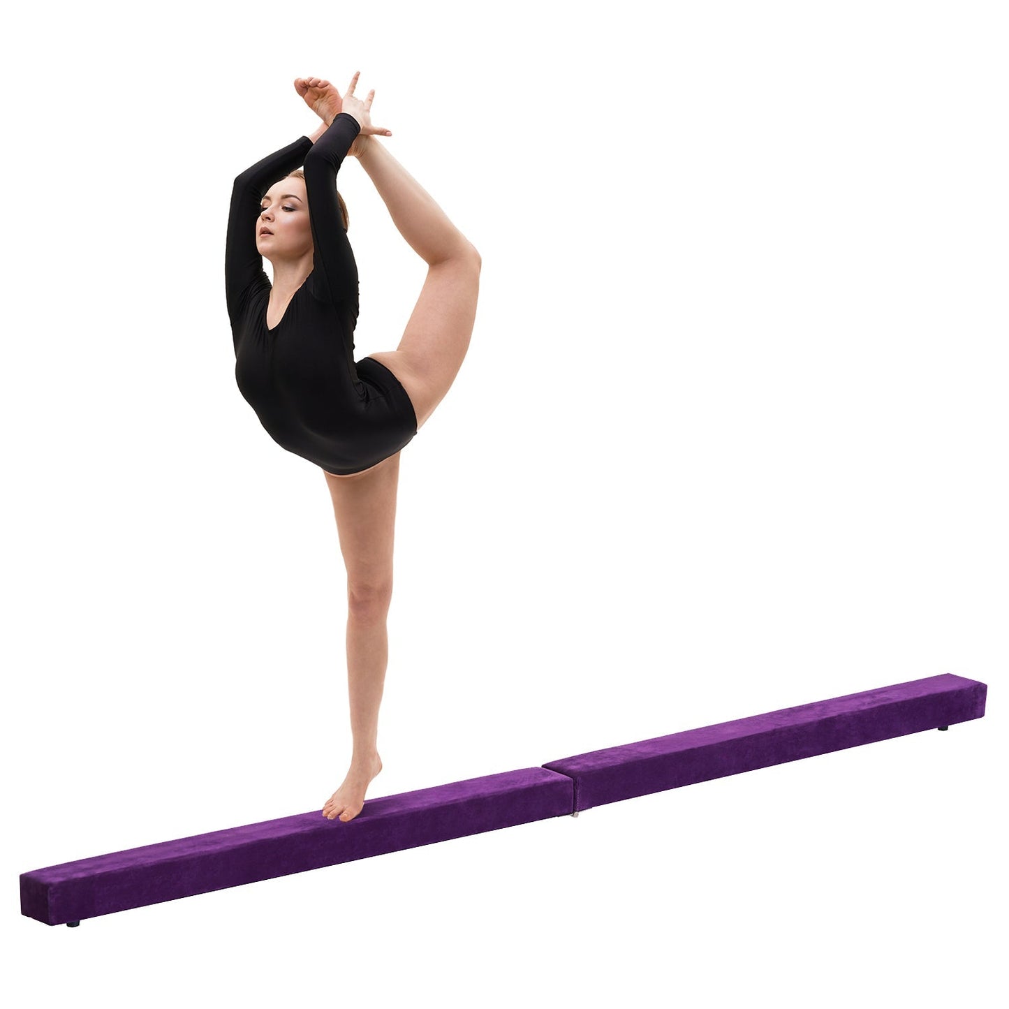 Suede Upholstered Wooden Folding Balance Beam Trainer Purple