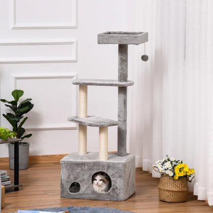 PawHut Cat Tree Kitten Tower w/ Sisal Scratching Post Condo Plush Perches Hanging Ball