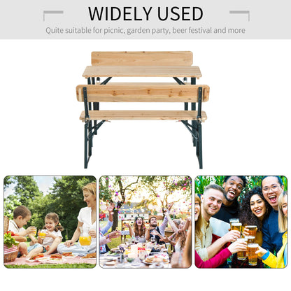 Outsunny Portable Folding Camping Picnic Trestle Beer Table and 2 Bench Set Wooden Garden Furniture Patio Dining Party BBQ Chairs Stools