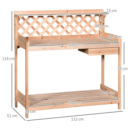 Fir Wood Outdoor Garden Potting Table w/ Drawer