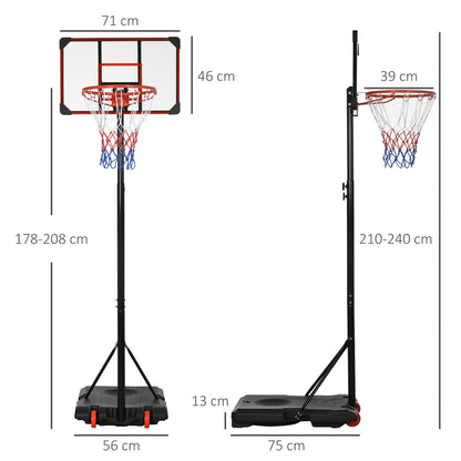 1.7 to 2M Adjustable Free Standing Basketball Hoop Weighted Base With Transit Wheels Black & Red by Sportnow