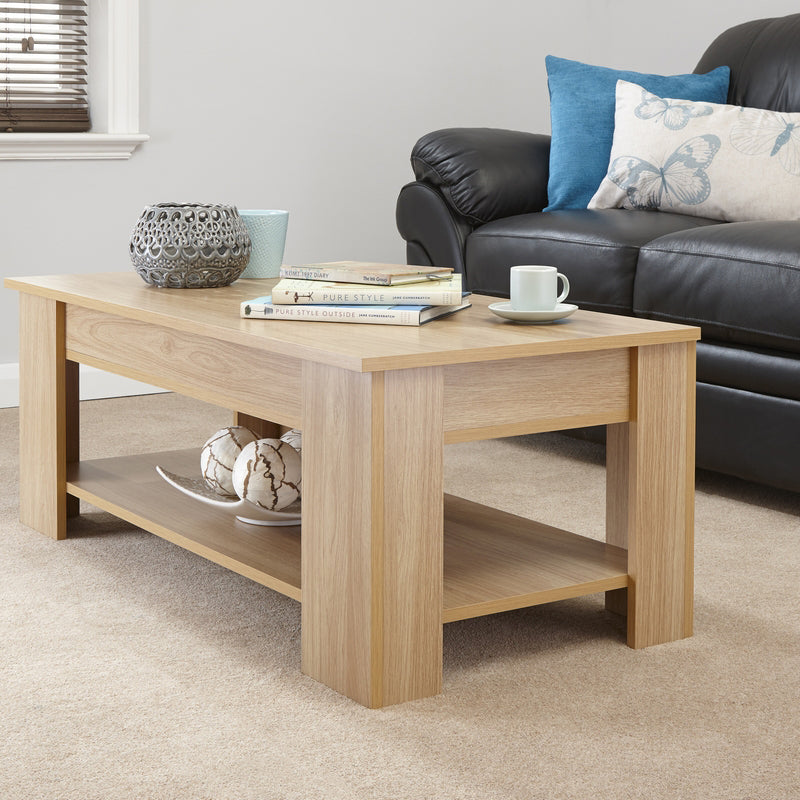 GFW Harper Extending Coffee Table Natural 1 Shelf 105cm