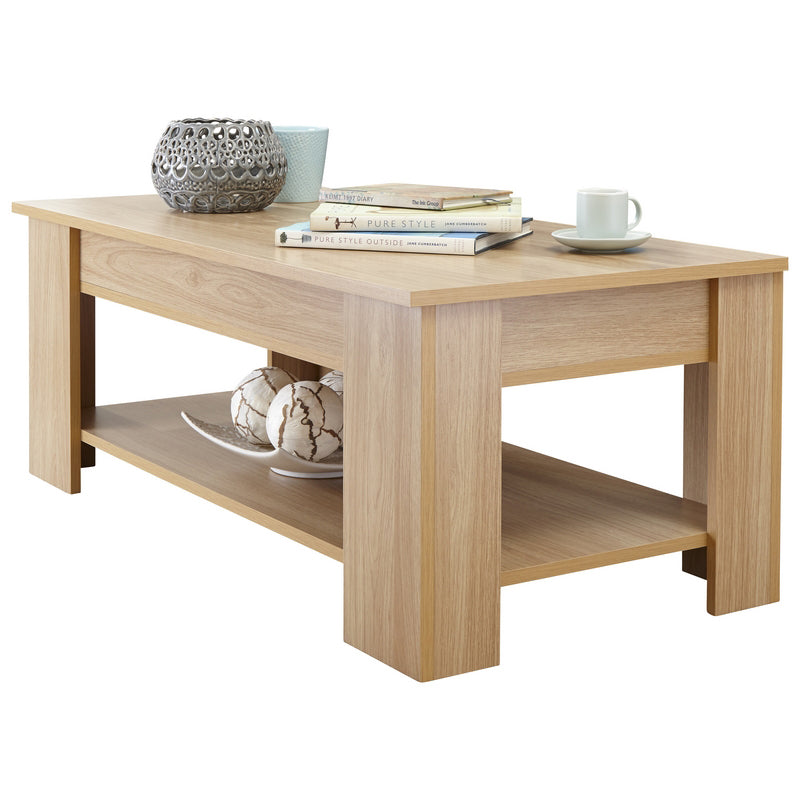 GFW Harper Extending Coffee Table Natural 1 Shelf 105cm