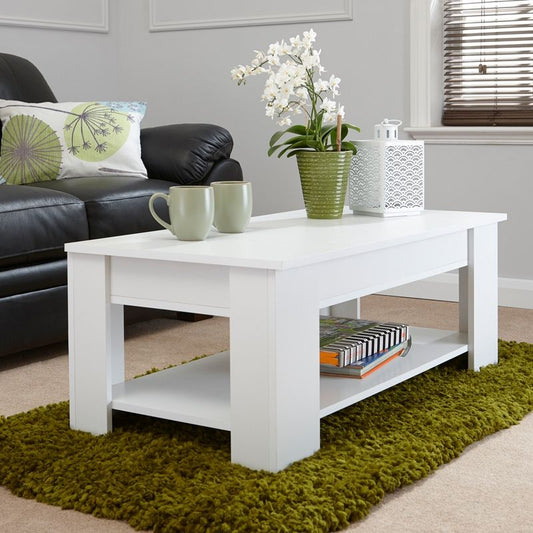 GFW Harper Extending Coffee Table White 1 Shelf 105cm