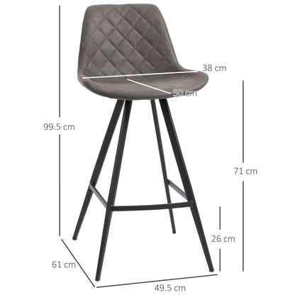 Set Of 2 Bar Stools Vintage Microfiber Cloth Tub Seat Padded Comfortable Steel Frame Footrest Quilted Home Bar Cafe Kitchen Chair Stylish Dark Grey