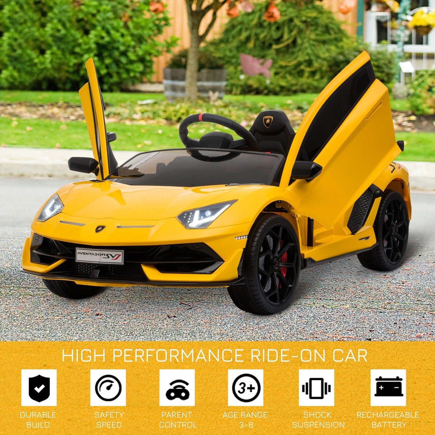 Lamborghini SVJ 12V Kids Electric Ride On Car Sport Racing Toy RC for 3-8 Yrs