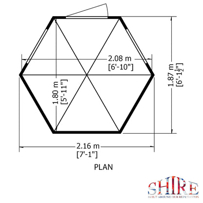 Shire Hexagonal 7' 1" x 6' 1" Apex Summerhouse - Premium Dip Treated Shiplap