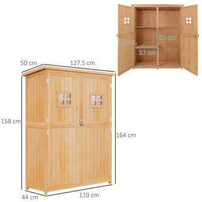 Barn 164cm Double Door Pent Garden Store Two Window Fir Wood Natural by Steadfast