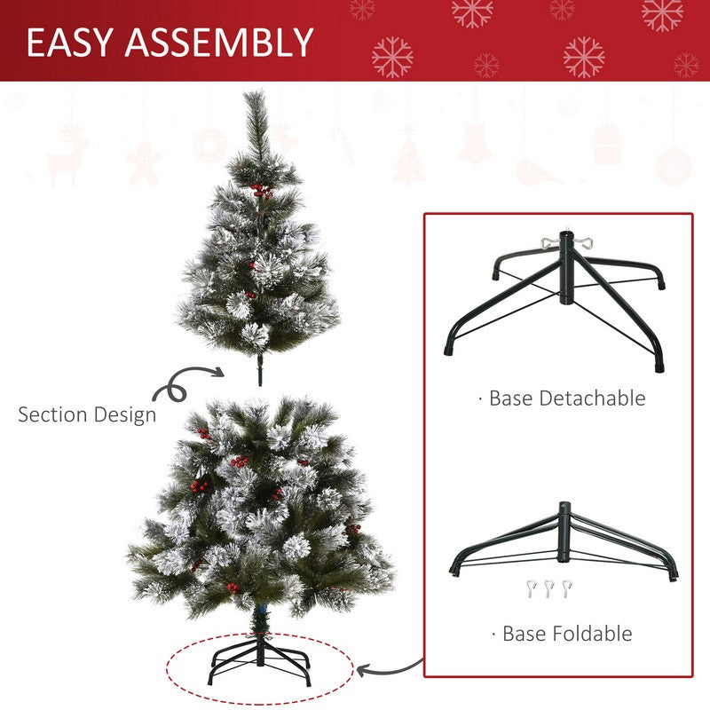 Homcom 5ft Christmas Tree Artificial - White Frosted Green 184 Tips