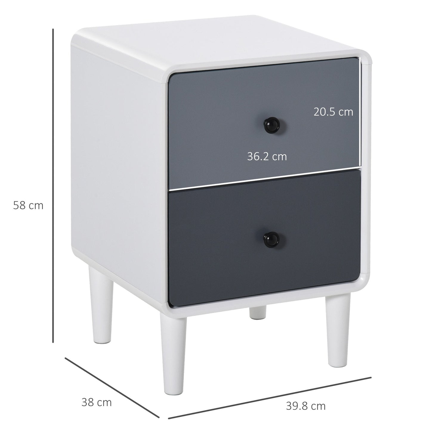 Modern Side Cabinet Nightstand Home Organizer with 2 Storage Drawer Unit for Bedroom