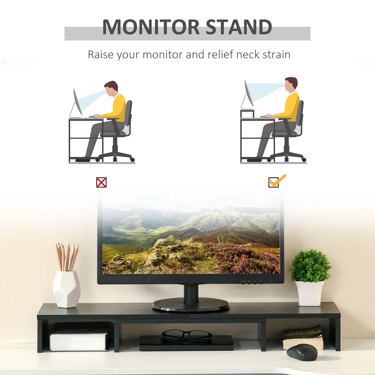 Vinsetto Dual Monitor Stand Riser With Adjustable Length And Angle