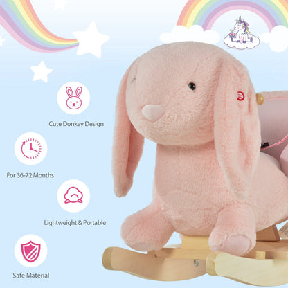 Kids Children Rocking Horse Plush Ride On Rabbit Seat w/ Sound Wood Base Seat Safety Belt Toddler Baby Toy Rocker Pink 18 - 36 Months