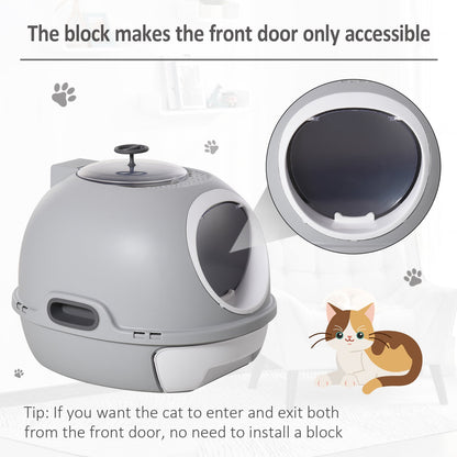 PawHut Futuristic Capsule-Shaped Cat Litter Box w/ 2 Doors Litter Scoop Drawer