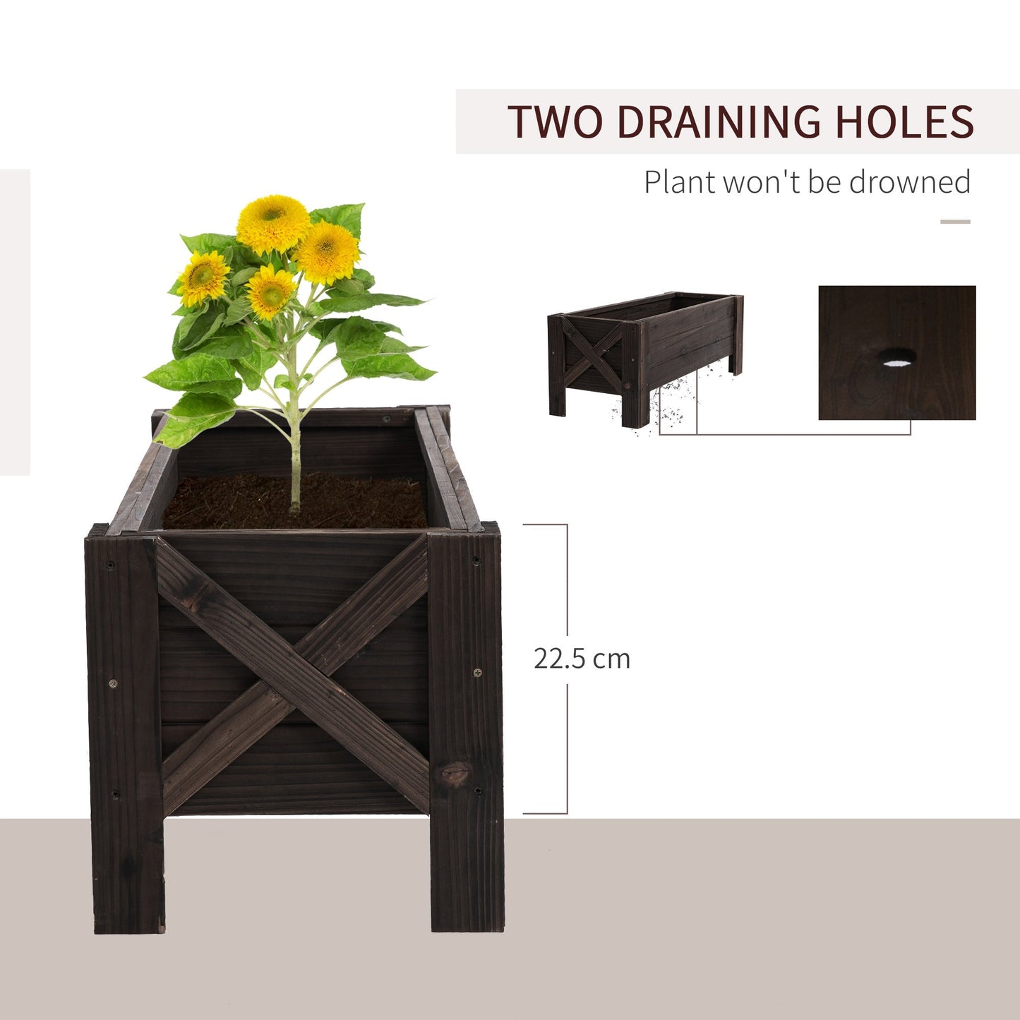 58L Garden Raised Bed Planter Grow Containers for Outdoor Patio Plant Flower Vegetable Pot Fir Wood