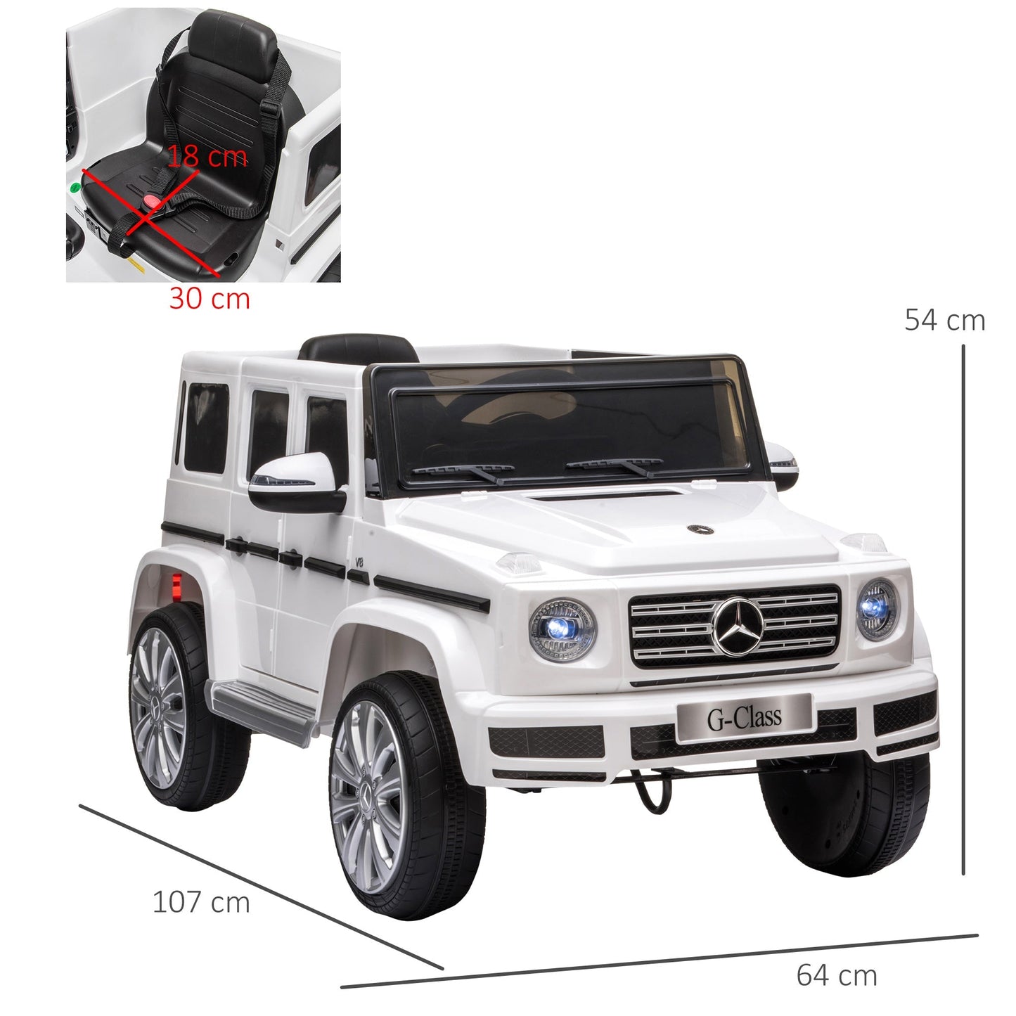 Homcom Compatible 12V Battery-powered 2 Motors Kids Electric Ride On Car Mercedes Benz G500 Toy with Parental Remote Control Music Lights MP3 Suspension Wheels for 3-8 Years Old White