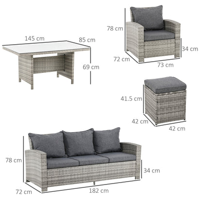 6-Pieces PE Rattan Garden Furniture Set with Three-seat