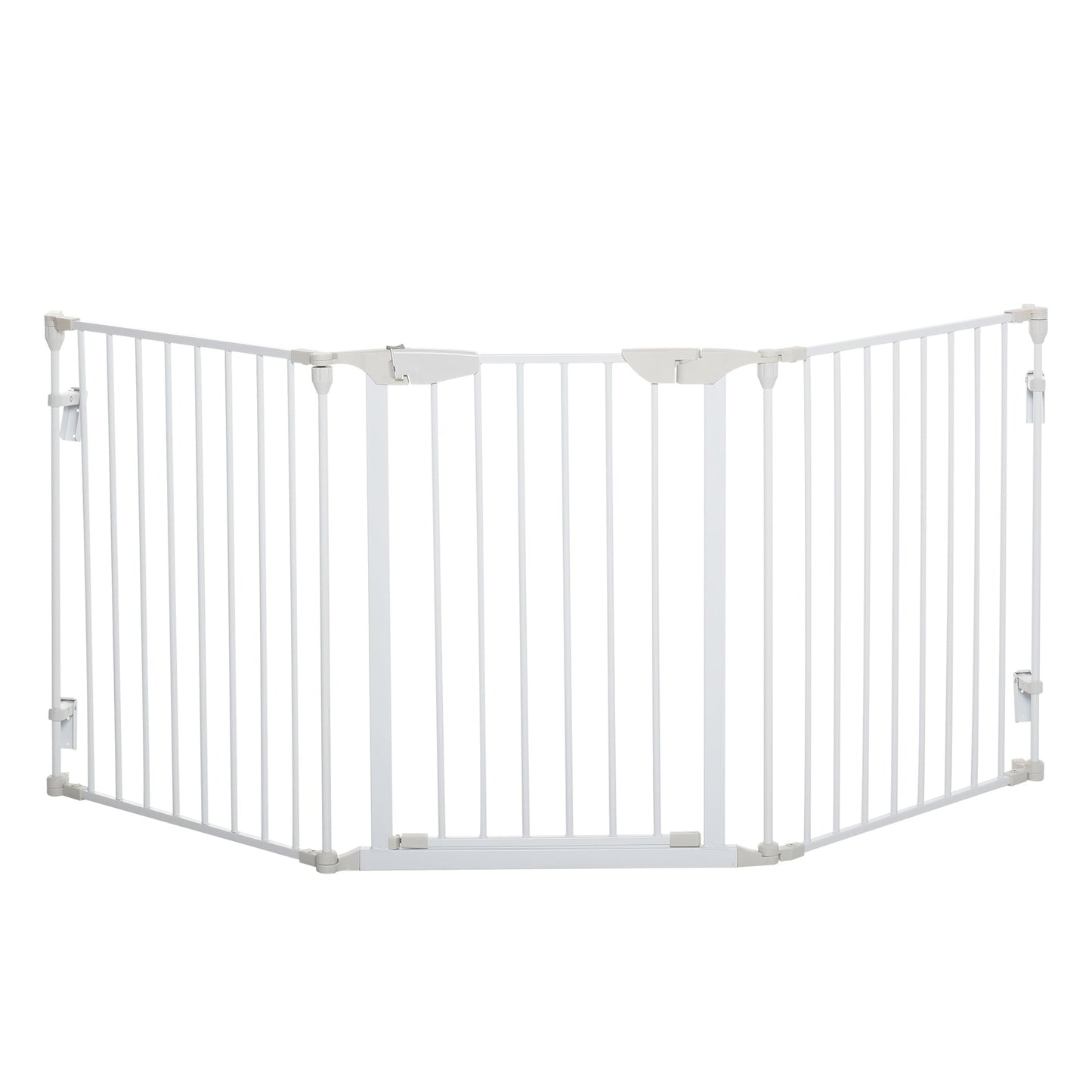 PawHut Pet Safety Gate 3-Panel Playpen Fireplace Christmas Tree Metal Fence Stair Barrier Room Divider with Walk Through Door Automatically Close Lock White