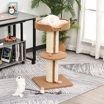 PawHut 91cm Cat Tree for Indoor Cats Kitten Activity Center Play Tower Perches Sisal Scratching Post Lamb Cashmere Brown