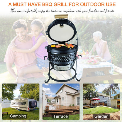 Cast Iron Ceramic Kamado Charcoal BBQ Oven Black