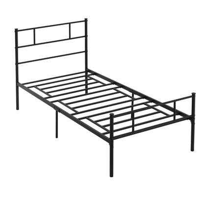 Single Metal Bed Frame Solid Bedstead Base with Headboard and Footboard