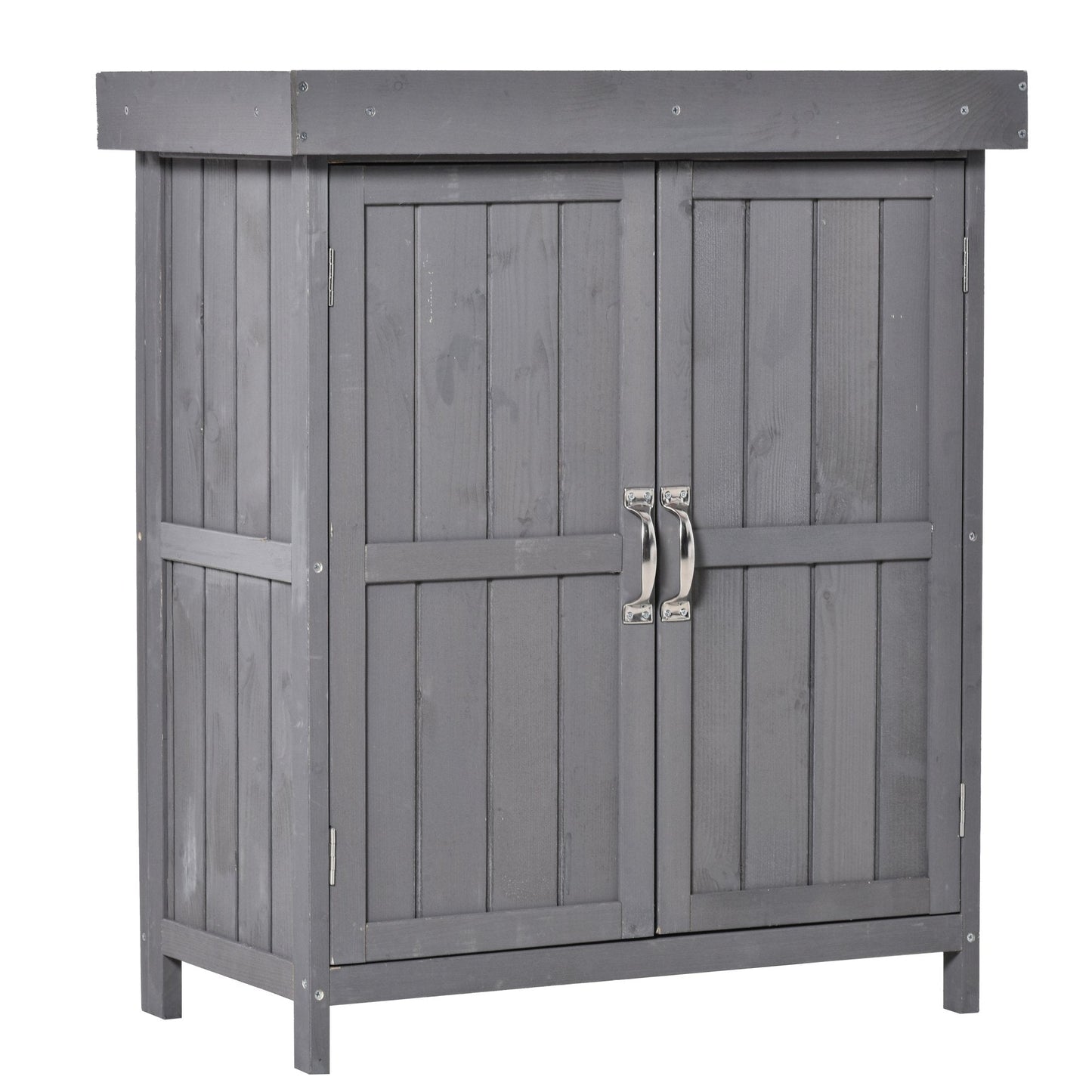 Panel 88cm Double Door Pent Garden Store Hinged Roof Fir Wood Grey by Steadfast