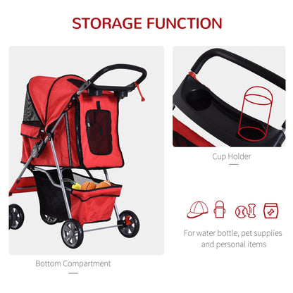 PawHut Dog Stroller Pushchair Pet 600D Oxford Cloth Pram Red - Suitable for Small Pets