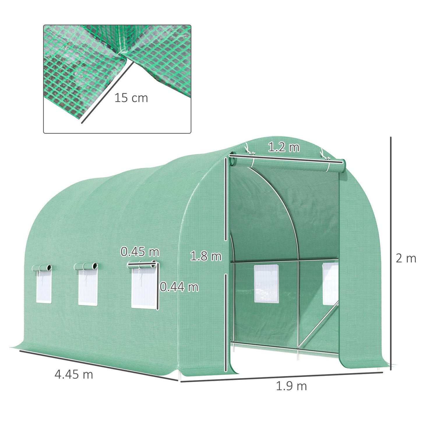 4.5m x 2m x 2m Walk-in Tunnel Greenhouse Garden Plant Growing House with Door and Ventilation Window