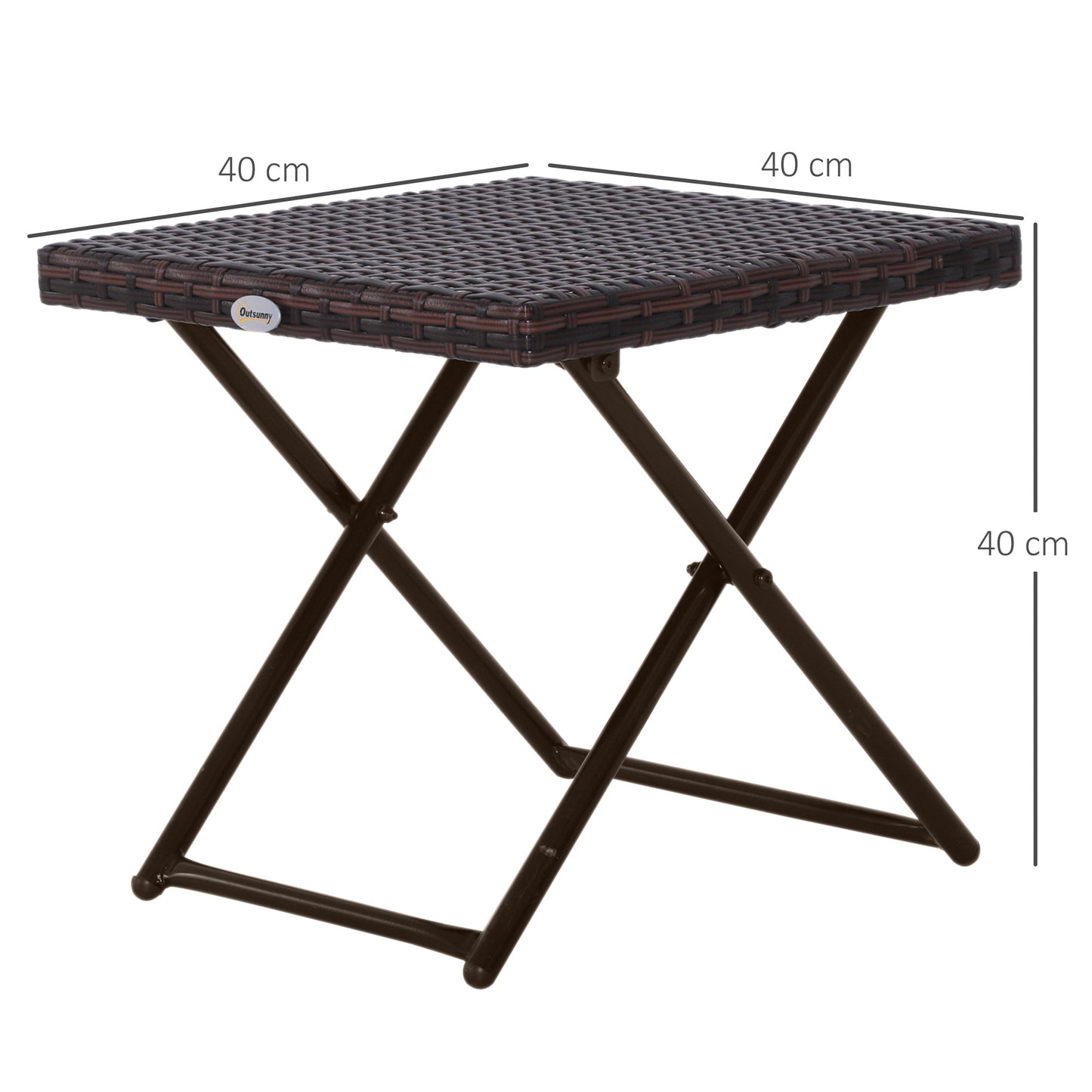 Square PE Wicker Rattan Folding Table - Brown