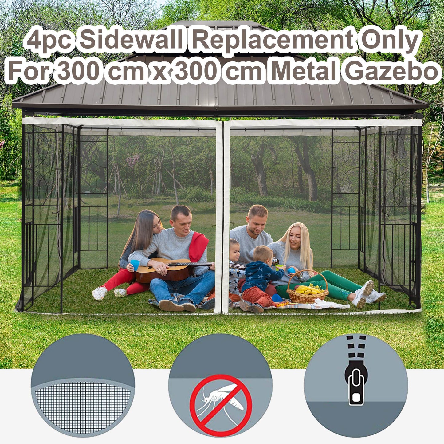 302 x 207cm Universal Replacement Mesh Sidewall Netting for Patio Gazebos and Canopy Tents