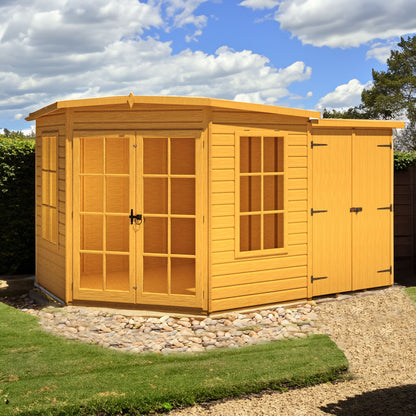 Shire Hampton 3' 10" x 6' 8" Pent Summerhouse with Side Shed - Premium Dip Treated Shiplap