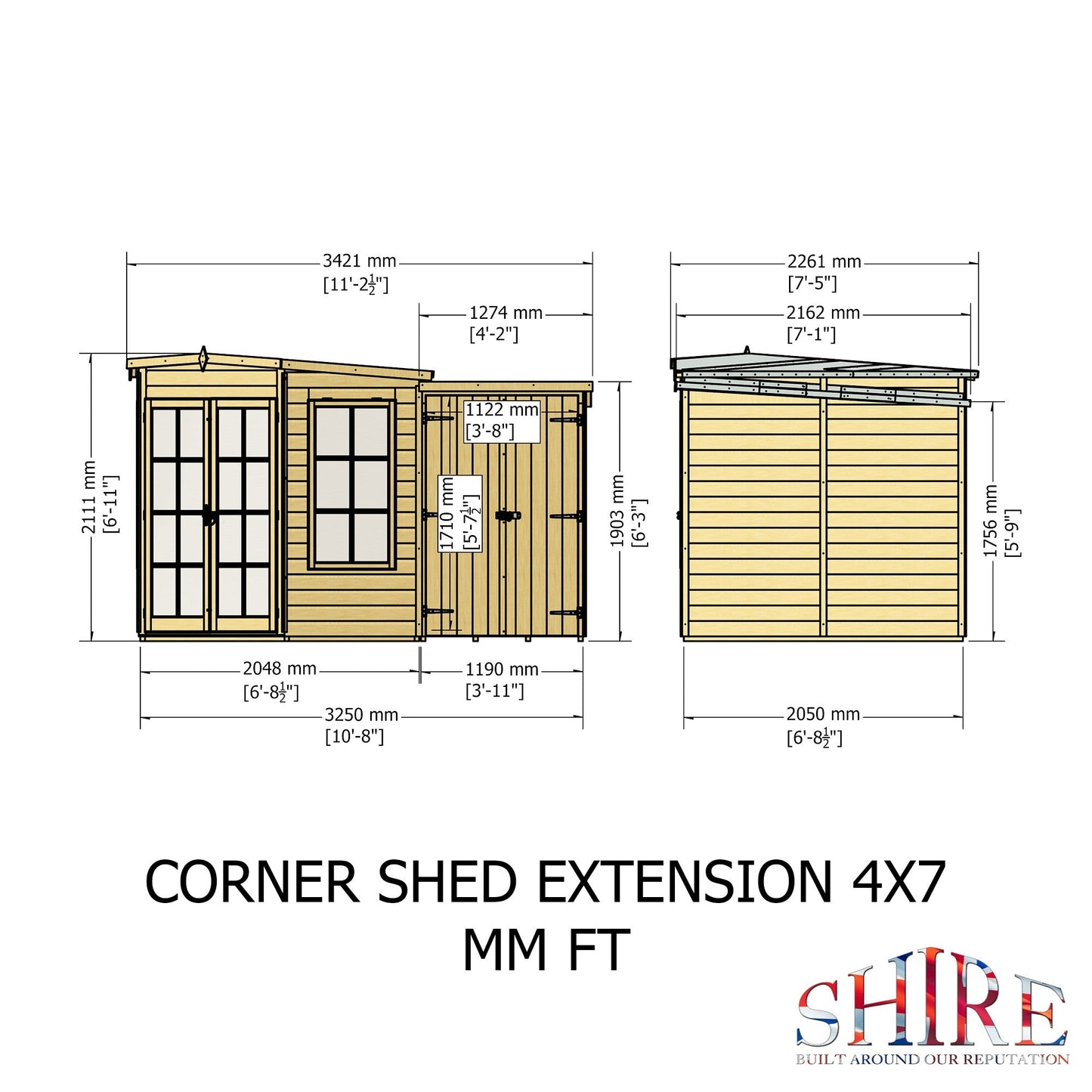 Shire Hampton 3' 10" x 6' 8" Pent Summerhouse with Side Shed - Premium Dip Treated Shiplap