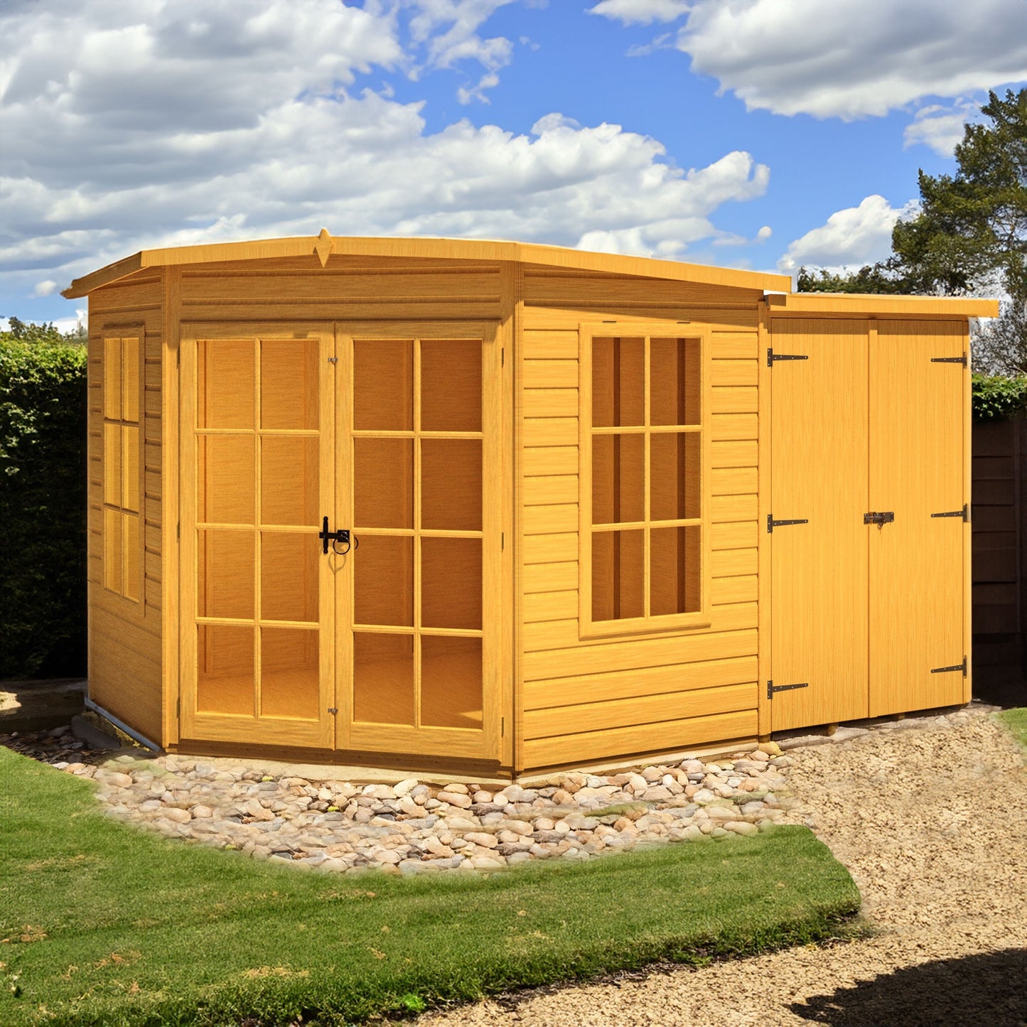 Shire Hampton 3' 10" x 7' 4" Pent Summerhouse with Side Shed - Premium Dip Treated Shiplap