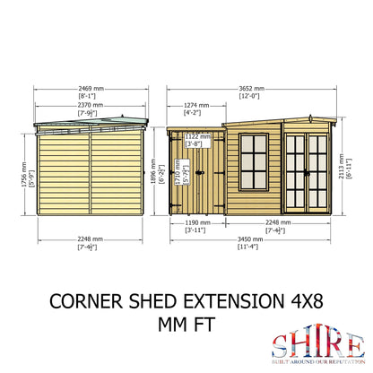 Shire Hampton 3' 10" x 7' 4" Pent Summerhouse with Side Shed - Premium Dip Treated Shiplap