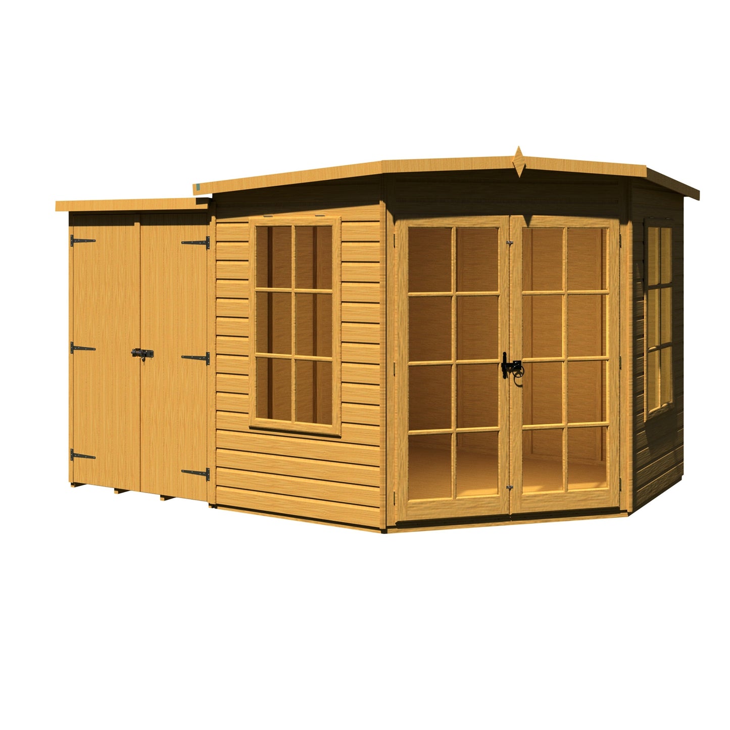 Shire Hampton 3' 10" x 7' 4" Pent Summerhouse with Side Shed - Premium Dip Treated Shiplap