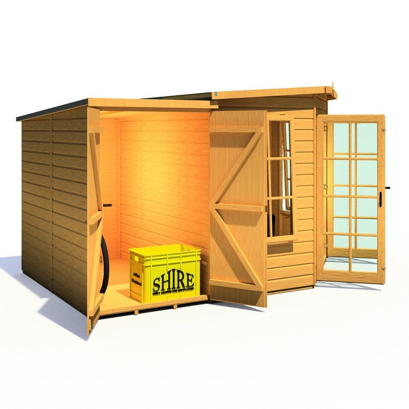 Shire Hampton 3' 10" x 7' 4" Pent Summerhouse with Side Shed - Premium Dip Treated Shiplap