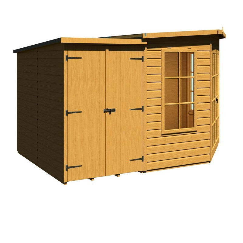 Shire Hampton 3' 10" x 7' 4" Pent Summerhouse with Side Shed - Premium Dip Treated Shiplap