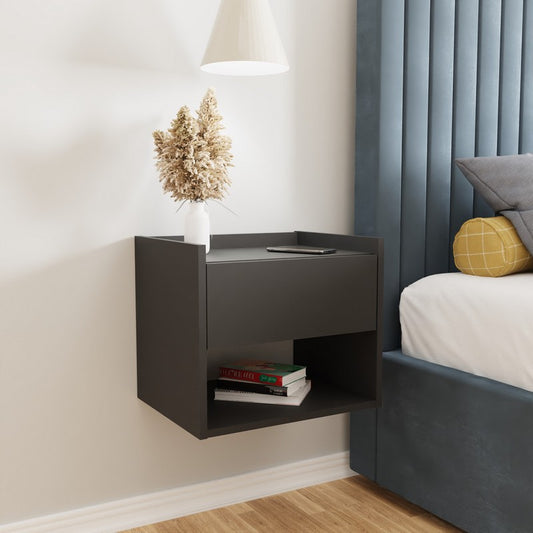 GFW 2 Harmony Bedside Tables Black 1 Shelf 1 Drawer