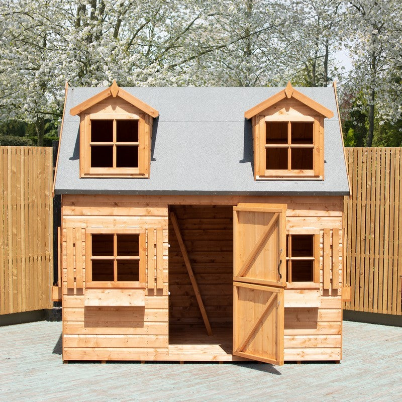 Shire Hatters House 6' 6" x 8' 2" Reverse Apex Children's Playhouse - Premium Dip Treated Shiplap