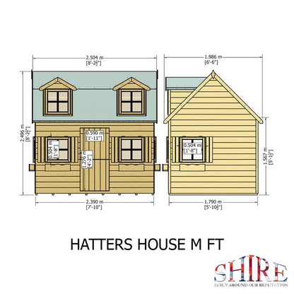 Shire Hatters House 6' 6" x 8' 2" Reverse Apex Children's Playhouse - Premium Dip Treated Shiplap