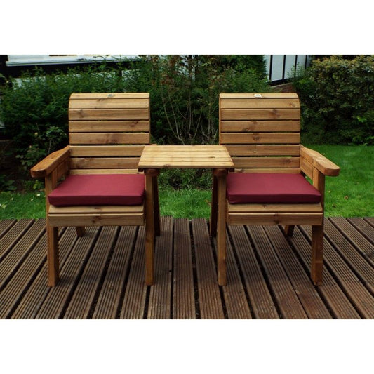 Charles Taylor Scandinavian Redwood Garden Tete a Tete by Charles Taylor - 2 Seats Burgundy Cushions