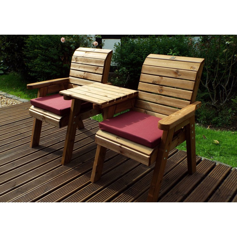 Charles Taylor Scandinavian Redwood Garden Tete a Tete by Charles Taylor - 2 Seats Burgundy Cushions