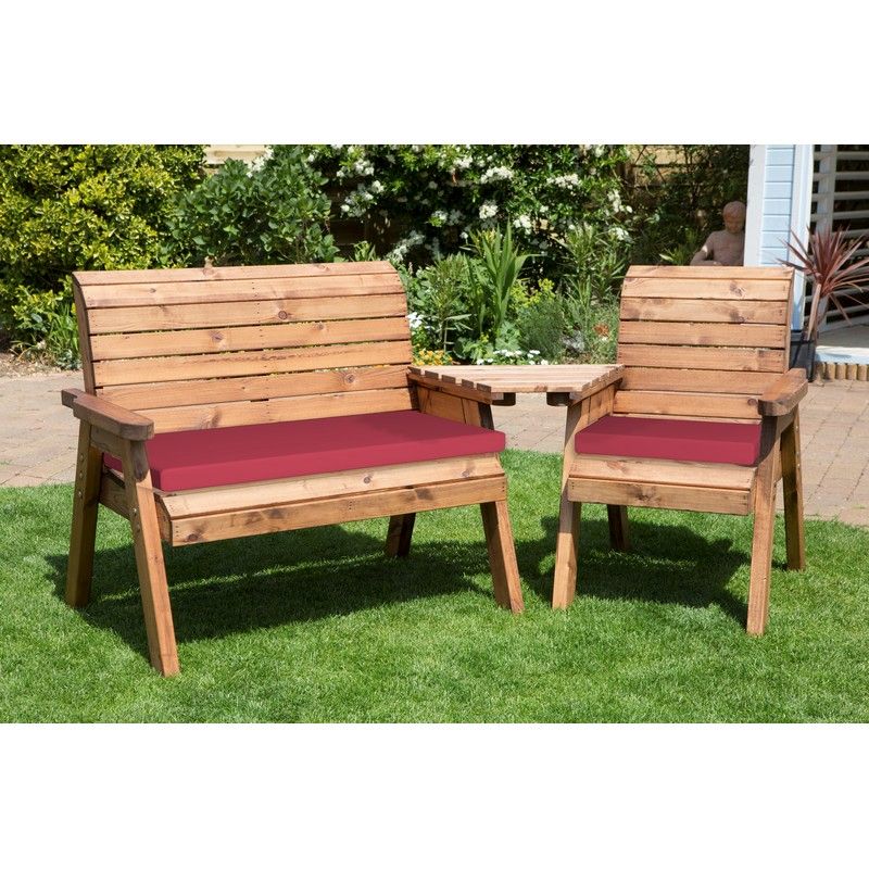 Charles Taylor Scandinavian Redwood Garden Tete a Tete by Charles Taylor - 3 Seats Burgundy Cushions