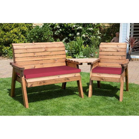 Charles Taylor Scandinavian Redwood Garden Tete a Tete by Charles Taylor - 3 Seats Burgundy Cushions