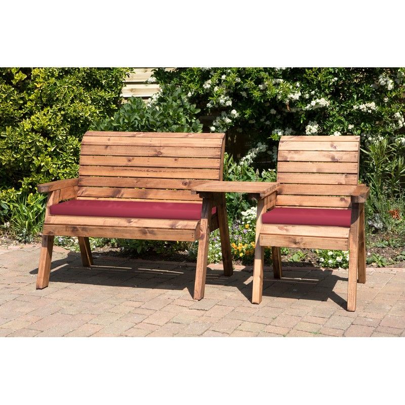 Charles Taylor Scandinavian Redwood Garden Tete a Tete by Charles Taylor - 3 Seats Burgundy Cushions