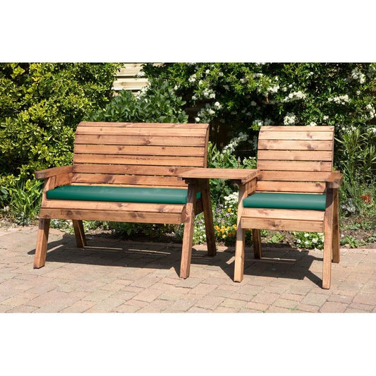 Charles Taylor Scandinavian Redwood Garden Tete a Tete by Charles Taylor - 3 Seats Green Cushions